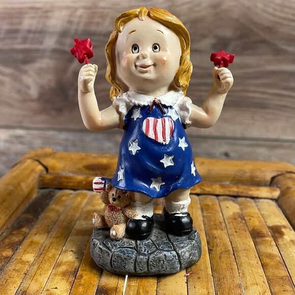 Collectible 4th of July Resin Girl Figurine 4” Tall - Picture 1 of 5
